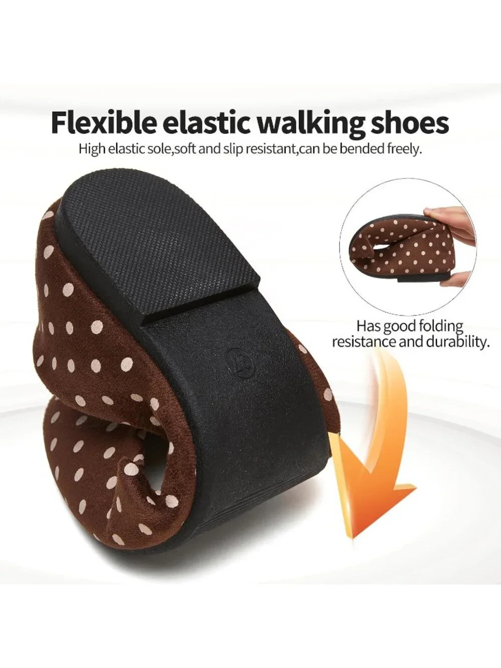 Women's Brown Dot PU Leather Closed Toe Comfortable Flexible Slip On Ballet Flat